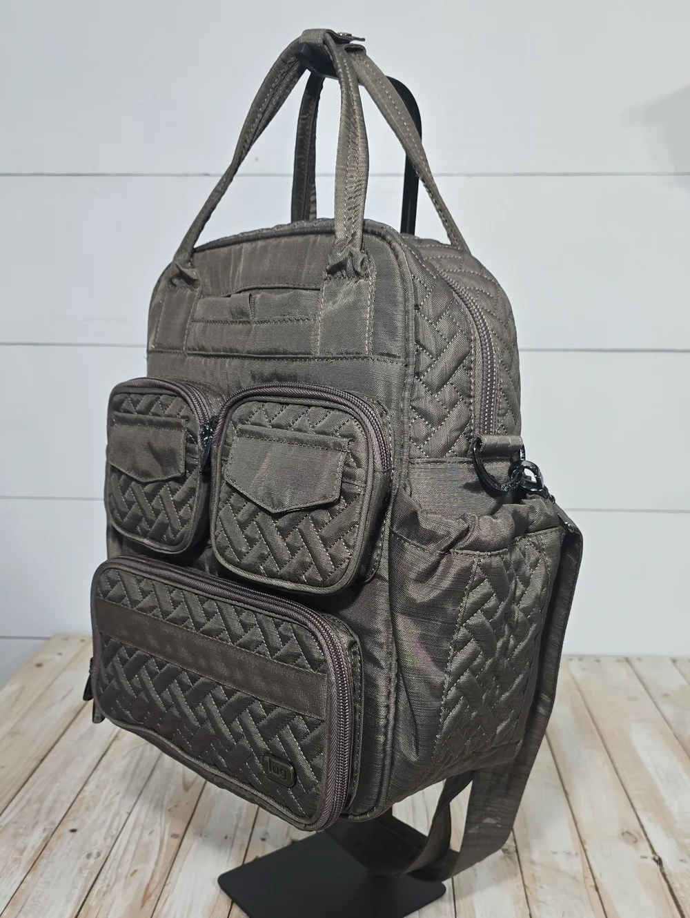 Lug Mini Puddle Jumper Convertible Crossbody Tote Bag Brushed Walnut Quilted